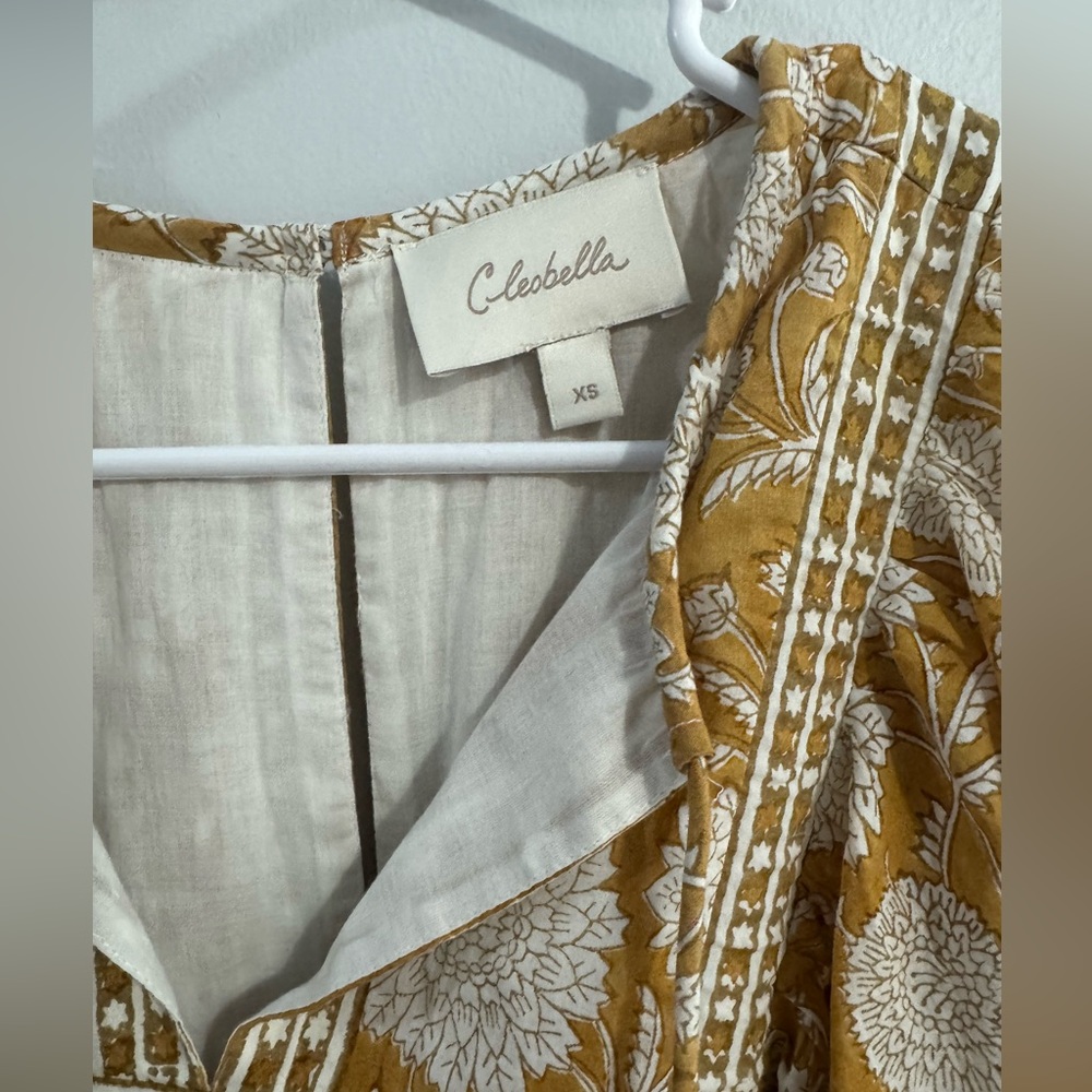 Cleobella Magdalena Mini Dress Honey Mix Print Organic Cotton XS Boho Tassel - Picture 4 of 4